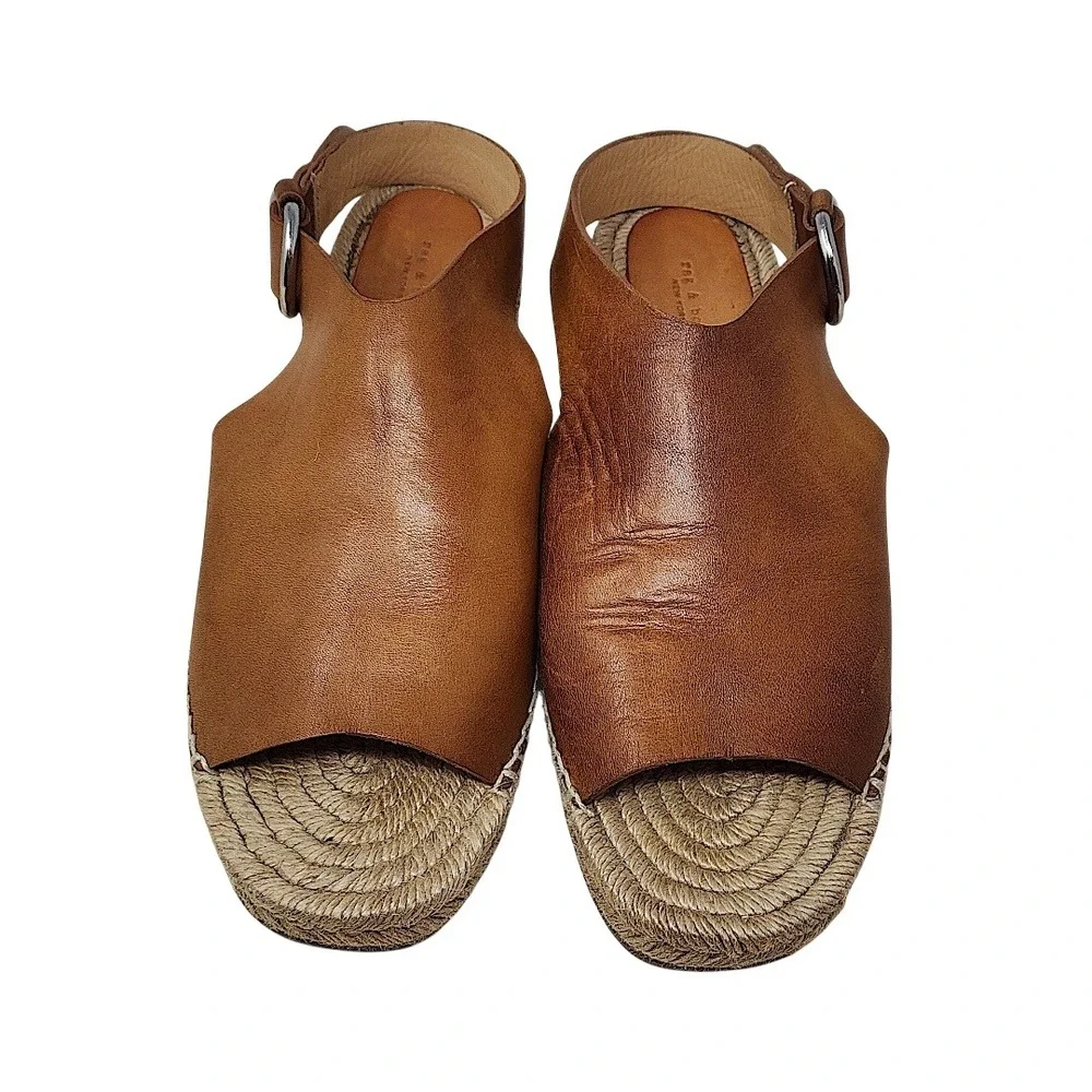 Rag & Bone Wedge Espadrille Sandals 38.5‎ 8.5 Wom Calla Tan Leather Buckle Spain